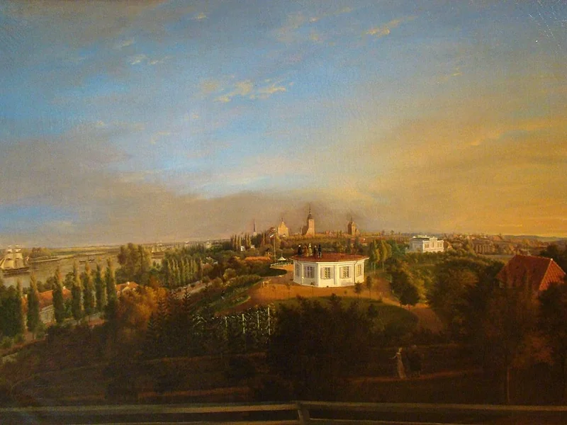 1820-Paul Tischbein - Veduta di Rostock dalla casetta da giardino Spittaschen